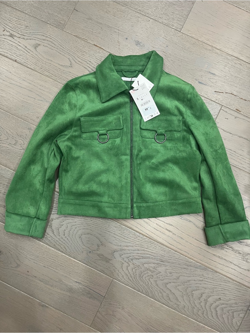 Zara Girls' Bright Green Faux-Suede Zip-Up Jacket